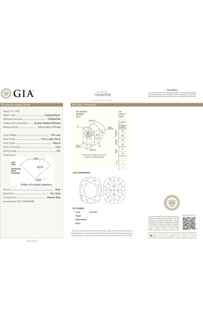 Кольцо GIA 1,02 ct Fancy Light Yellow/VS1 Cushion Cut & White Gold (43225) №2