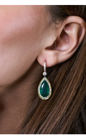 Серьги  с изумрудами Замбия 14,50 ct Pear Mixed Moderate Bluish Green/SI2 & Diamonds (40029) №2
