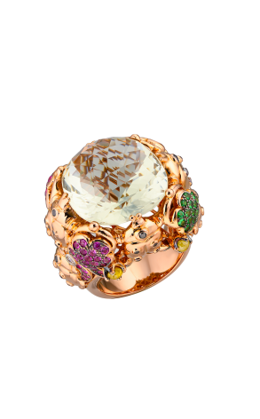 Кольцо  White Gold & Green Quartz & Diamonds & Tourmalines (40368)
