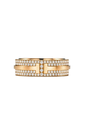 Кольцо Tiffany & Co T Wide Pavé Diamond Ring in Yellow Gold 36675063, 37043648 (42214)
