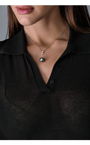 Подвеска Mikimoto 12 мм Black South Sea Pearl & White Gold (41160) №3