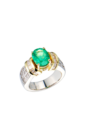 Кольцо  с изумрудом 2,55 ct Intense Slightly Bluish Green/SI1 и бриллиантами (43880)