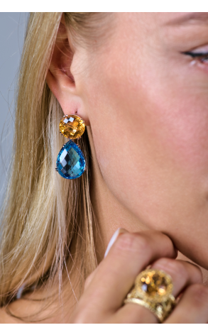 Серьги  Blue Topaz & Orange Citrine & White Gold (41107) №2
