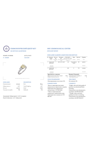 Кольцо  1,56 ct Fancy Intense Yellow/SI2 Radiant Cut Diamond (40631) №2