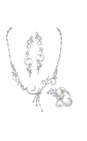 Комплект Stefan Hafner White Pearl Saltwater 9-11mm & 17.65 ct Marquise & Round cut Diamonds (42138)