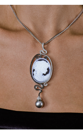 Подвеска Roberta Ponticello Italy Cammeo Onyx & Chalcedony & Diamonds & Pearl 937CIWHBK (41083) №2