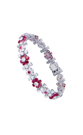 Браслет  Flowers 9,20 ct Natural Ruby & 9,90 ct Diamonds & White Gold (41972)