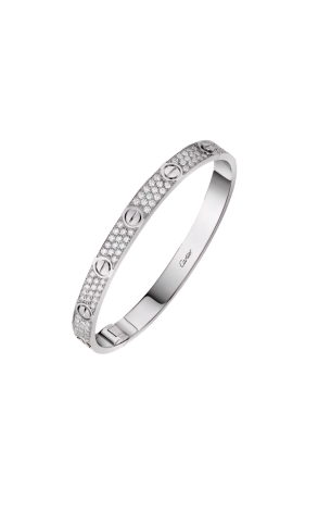 Браслет  в стиле Cartier Love Classic Model , Paved, White Gold (42307)