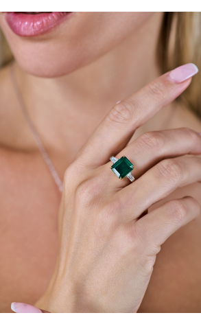 Кольцо Yanush Gioielli 4,49 ct Natural Octagonal Cut Vivid Green Emerald Zambia & Diamonds YR31066TTEM (40307) №3