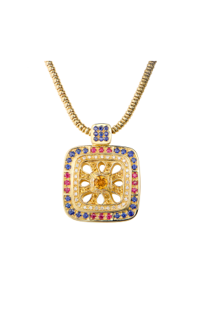 Подвеска Zancan Square Sapphire & Ruby & Citrine & Diamonds (41392)