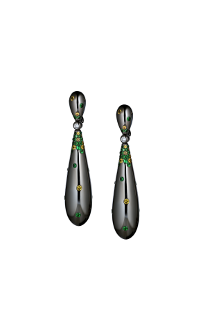 Серьги De grisogono Gocce in blackened white gold with diamonds, sapphires & tsavorites (41012)