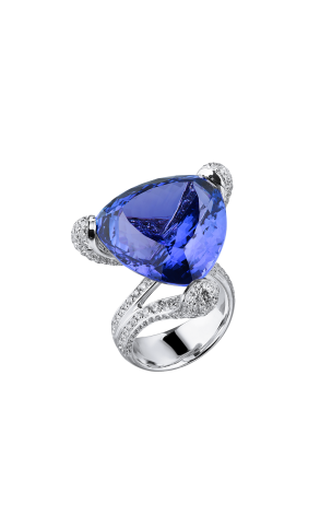 Кольцо  С Танзанитом 34,0 ct Deep Violetish Blue/VVS и бриллиантами (37547)