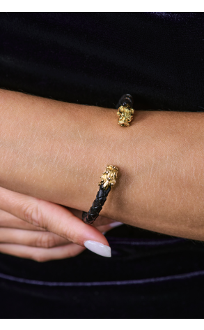 Браслет Carrera y Carrera Yellow Gold Leather Cord Dragon Head Cuff Bracelet DA10310 (40850) №2