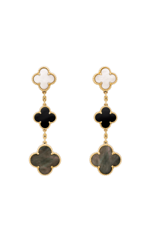 Серьги Van Cleef & Arpels Magic Alhambra 3 motifs Yellow Gold White & Gray mother-of-pearl Onyx VCARD79000 (38018)