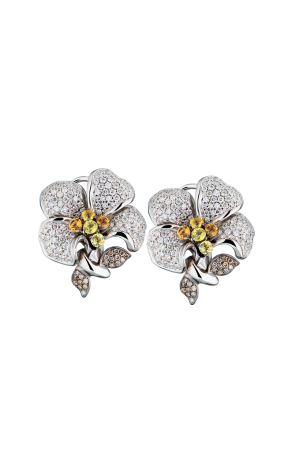 Серьги  0,75 ct Natural Sapphire & 2,45 ct White & Faint Brown - Fancy Deep Brown Diamonds & White Gold (39708)