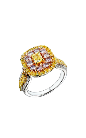 Кольцо  1,60 ct Fancy Intense Yellow - Light Pink - White Natural Diamonds (41069)