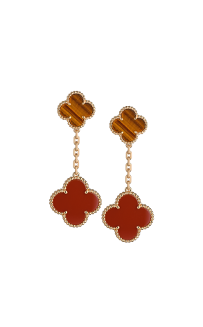 Серьги Van Cleef & Arpels Magic Alhambra 2 Motifs Yellow Gold & Tiger’s Eye & Carnelian VCARN5JR00 (40886)