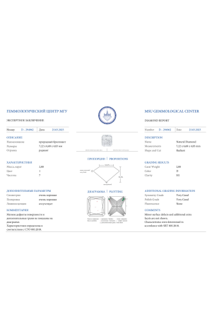 Кольцо  2,00 ct D/SI1 Radiant Cut Diamond (36695) №4