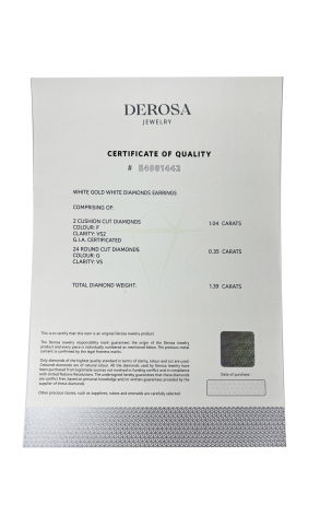 Пусеты DeRosa 0.53 ct F/VS2 - 0.51 ct F/VS2 Cushon Cut Diamonds E4081442 (37822) №2