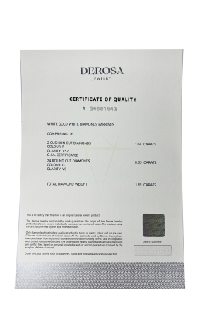 Пусеты DeRosa 0.53 ct F/VS2 - 0.51 ct F/VS2 Cushon Cut Diamonds E4081442 (37822) №5