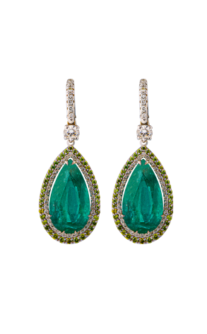 Серьги  с изумрудами Замбия 14,50 ct Pear Mixed Moderate Bluish Green/SI2 & Diamonds (40029)