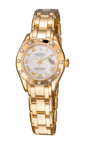 Часы Rolex Lady Datejust Pearlmaster Yellow Gold Pearl Dial Diamonds Bezel 80318 (5197)