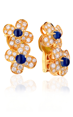 Серьги Van Cleef & Arpels 18k Yellow Gold Diamond and Sapphire Flowers Earrings (9773)