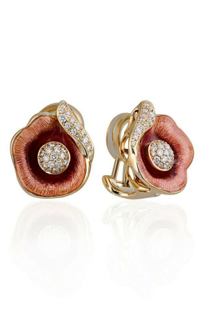 Серьги Faberge Flower Enamel Diamonds Earrings F-2396 (11130)