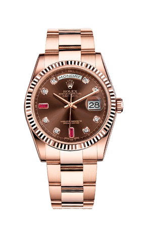 Часы Rolex Day-Date 36mm Everose Gold Fluted Bezel Chocolate Diamond Ruby Oyster 118235F (12716)