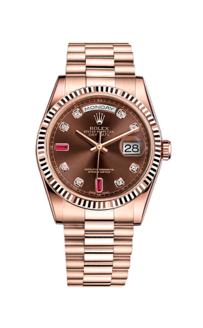 Часы Rolex Day-Date 36mm Everose Gold Fluted Bezel Chocolate Diamond Ruby Oyster 118235F (12755)