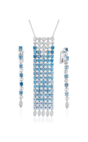 Комплект Bvlgari Lucea Diamond and Blue Topaz Waterfall Necklace and Earrings (13128)