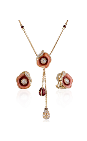 Комплект Faberge Flower Enamel Diamonds Pendant and Earrings F-2396, F-2401 (13135)