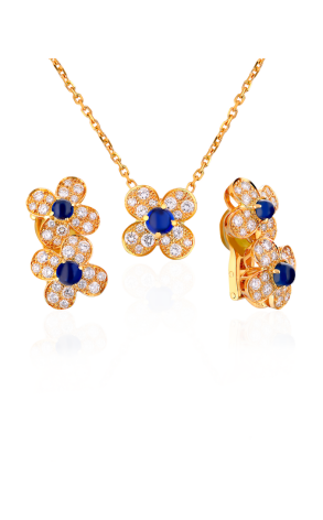 Ювелирное украшение  Van Cleef & Arpels 18k Yellow Gold Diamond and Sapphire Flowers Pendant and Earrings (13300)