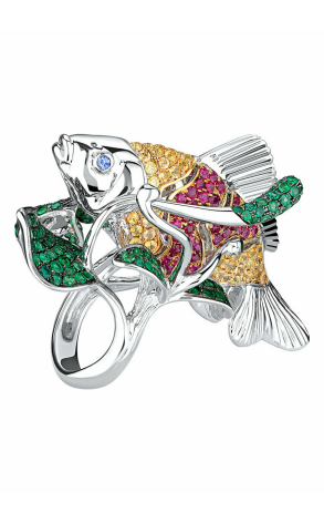 Кольцо  Gold Fish Ring with Multicolored Stones (13586) №2