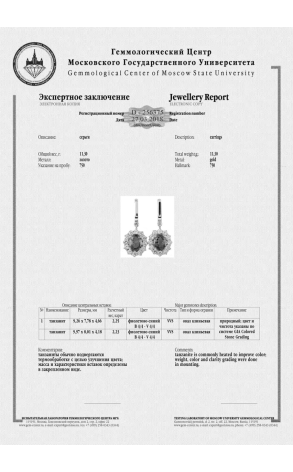 Серьги  с танзанитами по 2,25 ct и бриллиантами (14253) №2