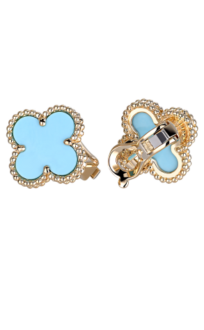 Серьги Van Cleef & Arpels Sweet Alhambra Turquoise Yellow Gold Stud Earrings (14523)