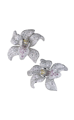 Серьги Cartier Caresse D'Orchidees Ruby Diamond Platinum Earrings Caresse D 'Orchidees (15318)