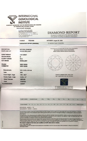 Кольцо  с 1,01 ct G/VS2 IGI (15578) №2