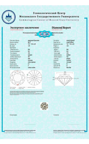 Кольцо  с бриллиантом 1,56 ct M/I1 МГУ (19124) №2