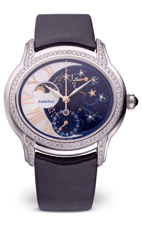 Часы Audemars Piguet Millenary Starlit Sky Moon Phase Automatic 18K White Gold Diamonds Satin Ladies Watch 77315BC.ZZ.D007SU.01 (21534)