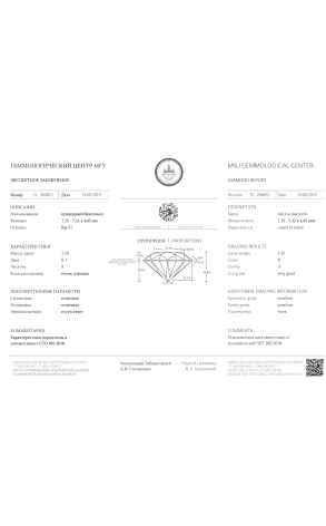 Кольцо  с бриллиантом 1.50 ct K/I1 Кр-57 МГУ (21891) №2