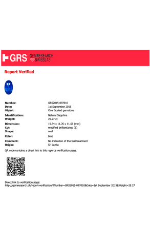 Кольцо GRS Gemresearch Swisslab с природным синим сапфиром Sri Lanka 25,27ct GRS (22603) №3