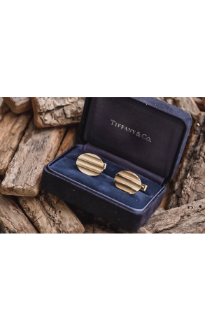 Запонки Tiffany & Co Atlas Grooved Oval Yellow Gold Cufflinks 1995 (21815) №2