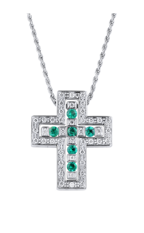 Крест Damiani Belle Epoque White Gold Diamond and Emerald Cross Necklace 20039538 (23374)