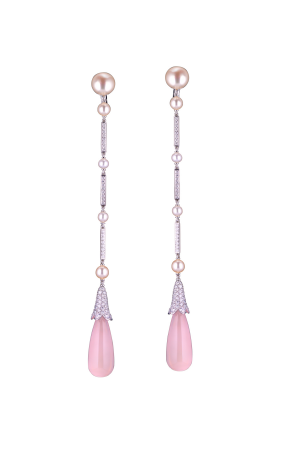 Серьги Cartier Whimsical Pearl Pink Quartz Diamond Gold Earrings (24169)