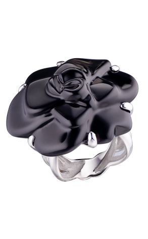 Кольцо Chanel Camelia Large Model White Gold Onyx Ring (24149)