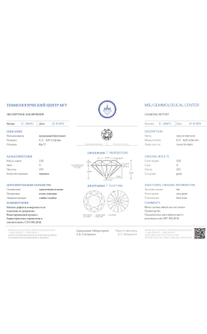 Кольцо  с бриллиантом 3,02 ct G/VS1 МГУ (24415) №2