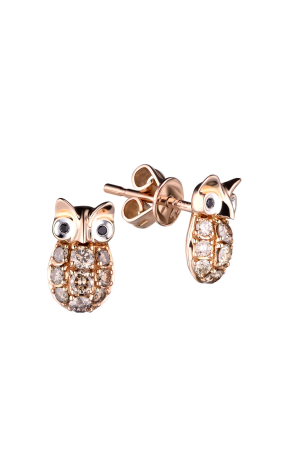 Пусеты Pippo Perez Owl Brown Diamonds Rose Gold Earrings (29522)