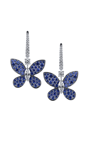 Серьги GRAFF Round Blue Sapphire and White Marquise Diamond Butterfly Earrings GE (32439)