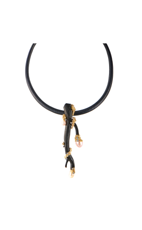 Подвеска Gilbert Albert Vintage Yellow Gold & Diamonds & Pearls & Wood (41472)